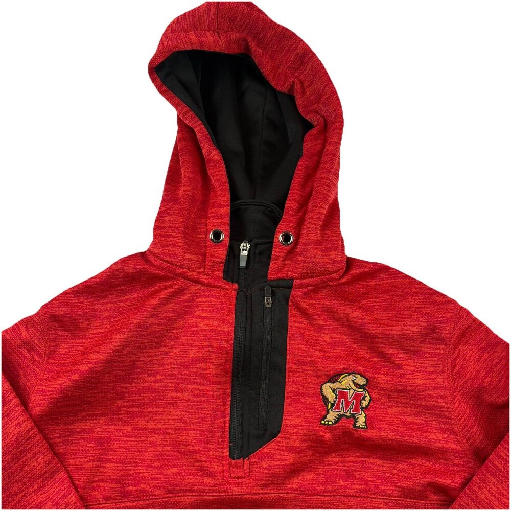Maryland Terrapins 1/4 Zip Hoodie Zip Pocket Mens M Red Colosseum Sweatshirt